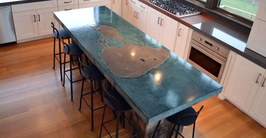 Kitchen, Kitchen Island, Blue, Chairs
Concrete Countertops
Livingstone Concrete Studios
Lincoln, RI