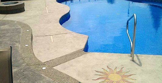 Pool Deck, Sun Stencil, Blue Water, Trees
Concrete Pool Decks
G.T. Concrete and Decorative Work
Clinton Twp, MI